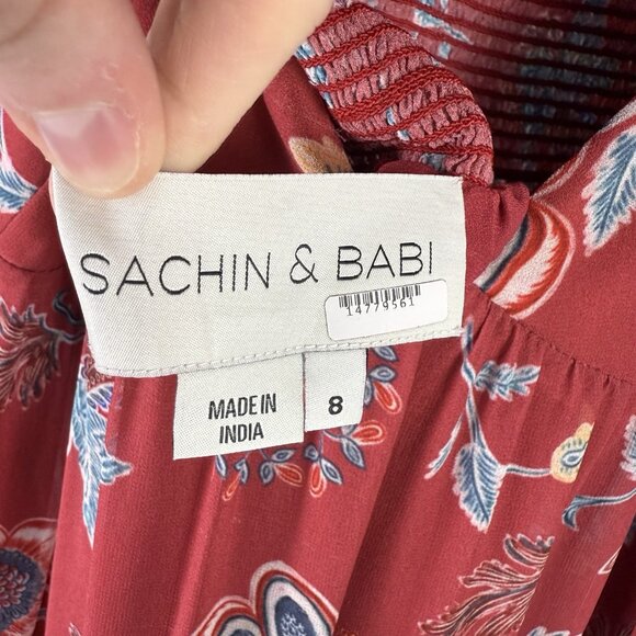 Sachin & Babi Kara Maxi Dress Red Floral Tiered Boho Chic Women’s Size 8 - Picture 9 of 11